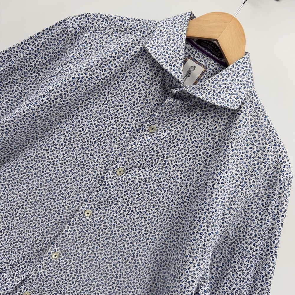 Robert Graham Button Down Mens L Blue Floral Stretch Tailored Fit Long Sleeve